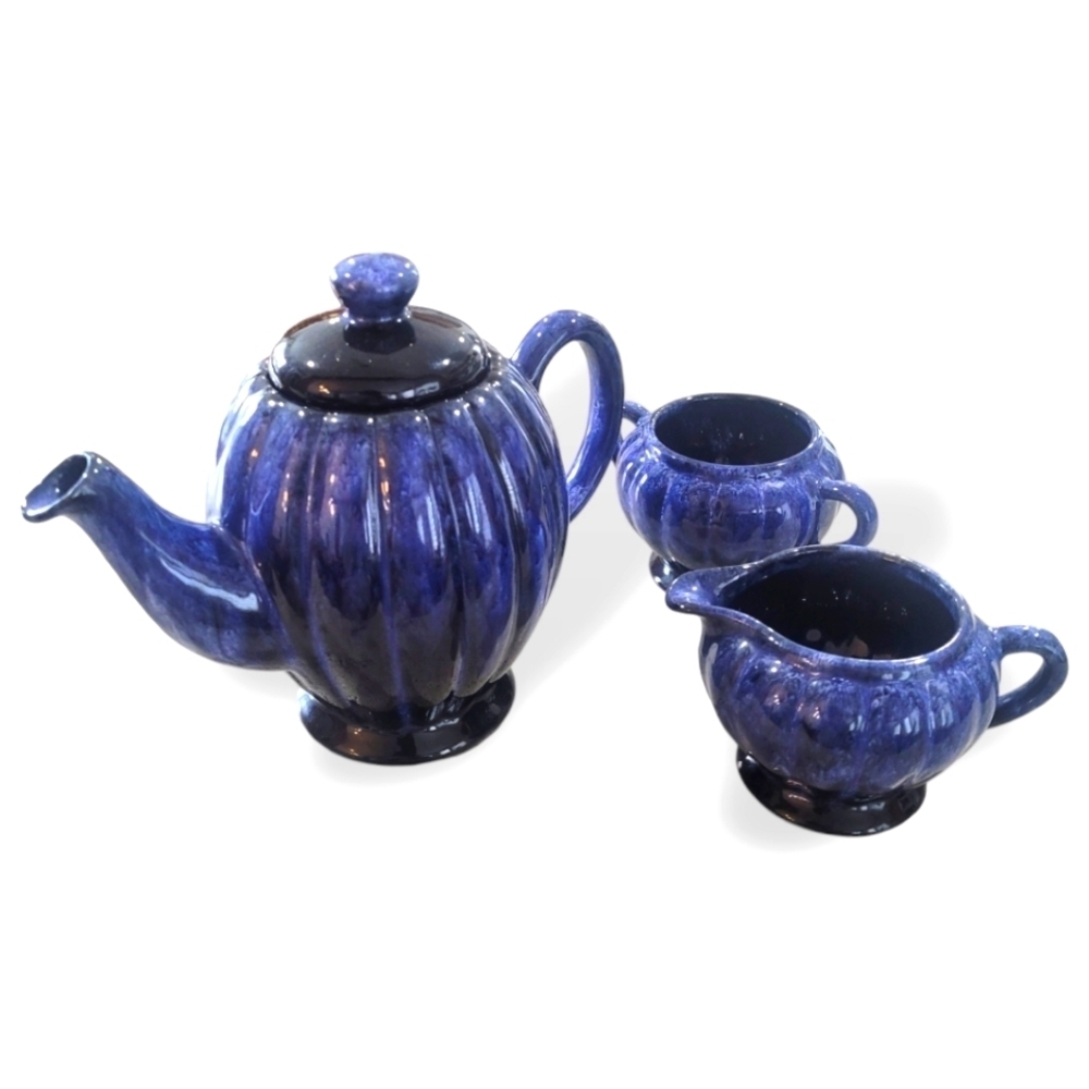 Canuck Pottery Evangeline Cobalt Teapot Set – Mid-Century Canadian